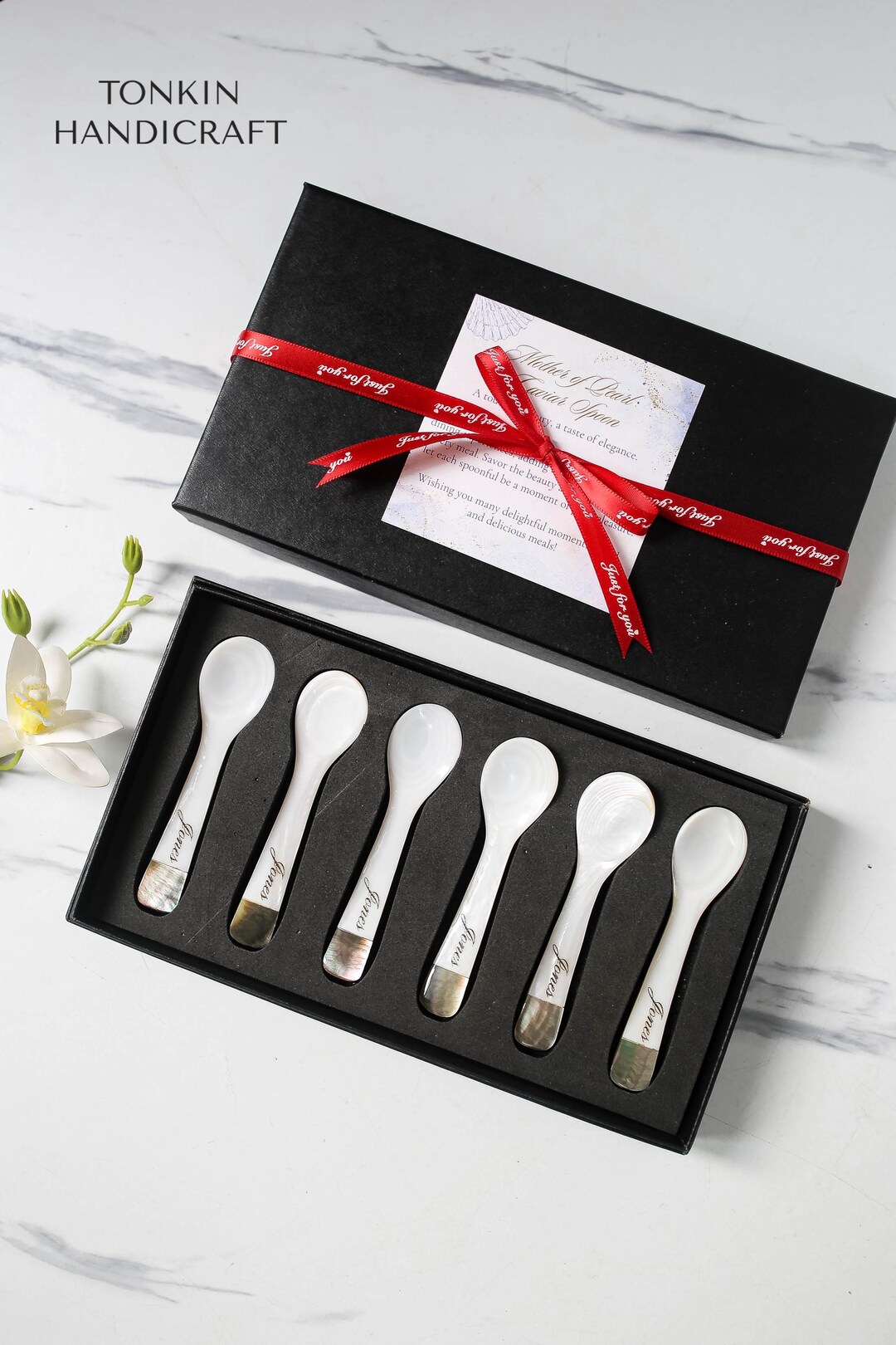 Spoon Gift Box Personalized Mother of Pearl Caviar Spoon Gift Box, Set of 6 Seashell ...
