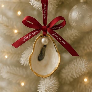 Oyster Shell Christmas Ornament, Oyster Christmas Decor, Personalized Coastal Beach Decor, Shell Christmas,Pearl Shell Gift Ornament