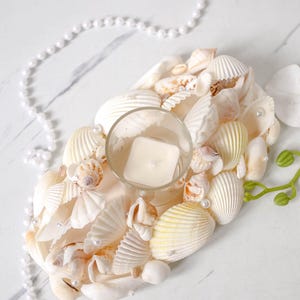 Seashell Centerpiece, Seashell Candle Holder, Coastal Holder, Beach Wedding Nautical Decor, Tealight Holder, Ocean Table Centerpiece Gift