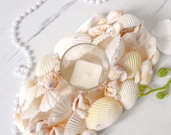 Seashell Centerpiece, Seashell Candle Holder, Coastal Holder, Beach Wedding Nautical Decor, Tealight Holder, Ocean Table Centerpiece Gift
