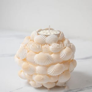Seashell Candle Holder, Coastal Holder, Seashell Centerpiece, Beach Wedding Nautical Decor, Tealight Holder, Ocean Table Centerpiece Gift