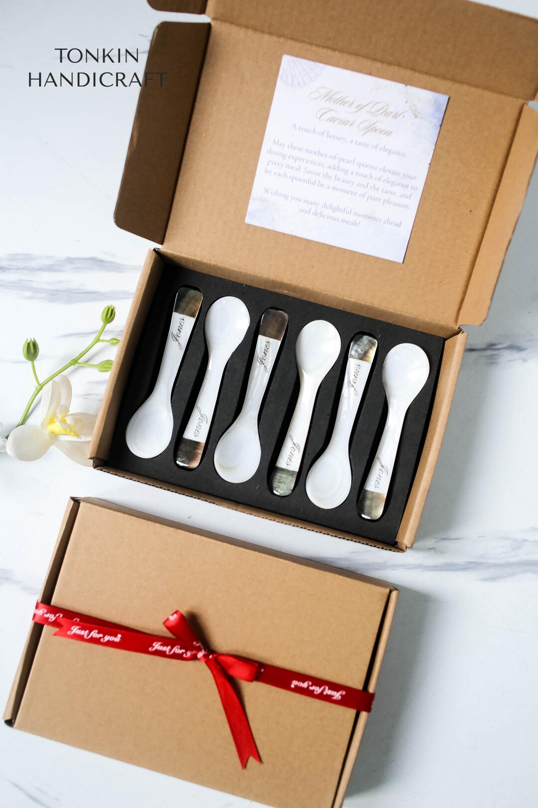 Spoon Gift Box Personalized Mother of Pearl Caviar Spoon Gift Box, Set of 6 Seashell ...