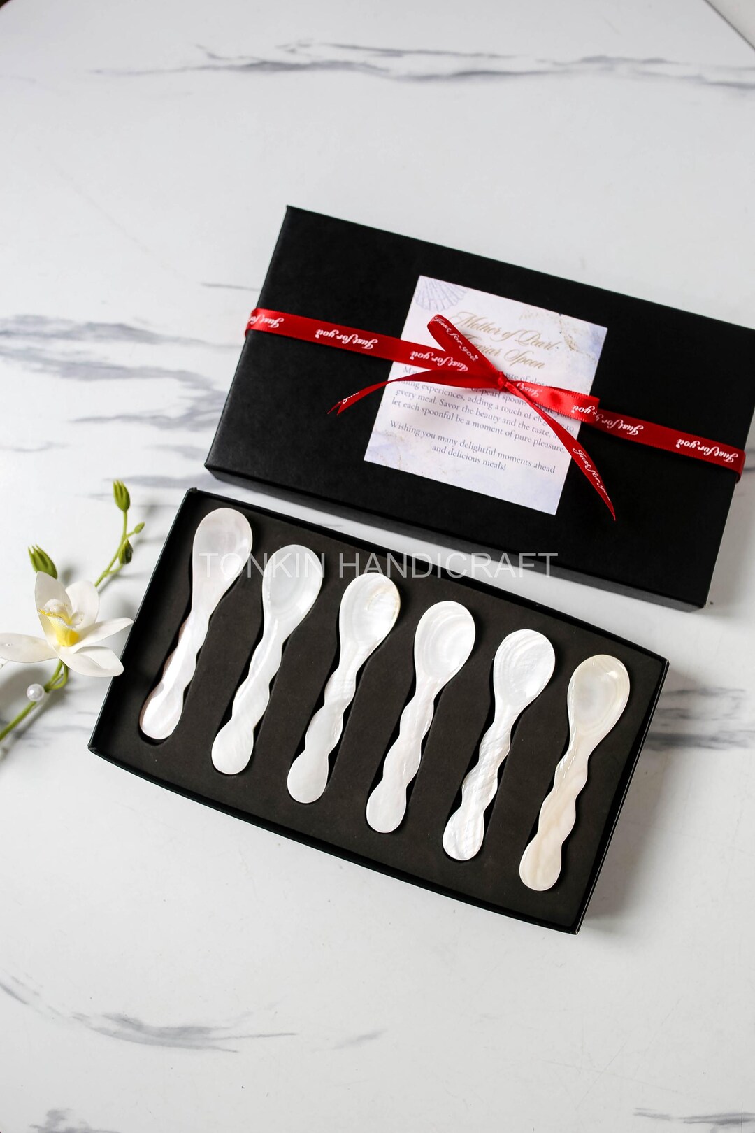 Spoon Gift Box Personalized Mother of Pearl Caviar Spoon Gift Box, Set of 6 Seashell ...