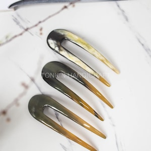 Set of 2 Natural Horn Hair Forks, Buffalo Horn Hair Pins, Bun Holder, Minimal Two-Pronged Hair Fork, Minimal Ponytail Holder/Gift for Her