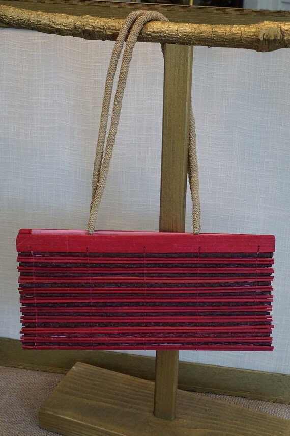 Bamboo Slat Handbag Cranberry w/ Jute Handles