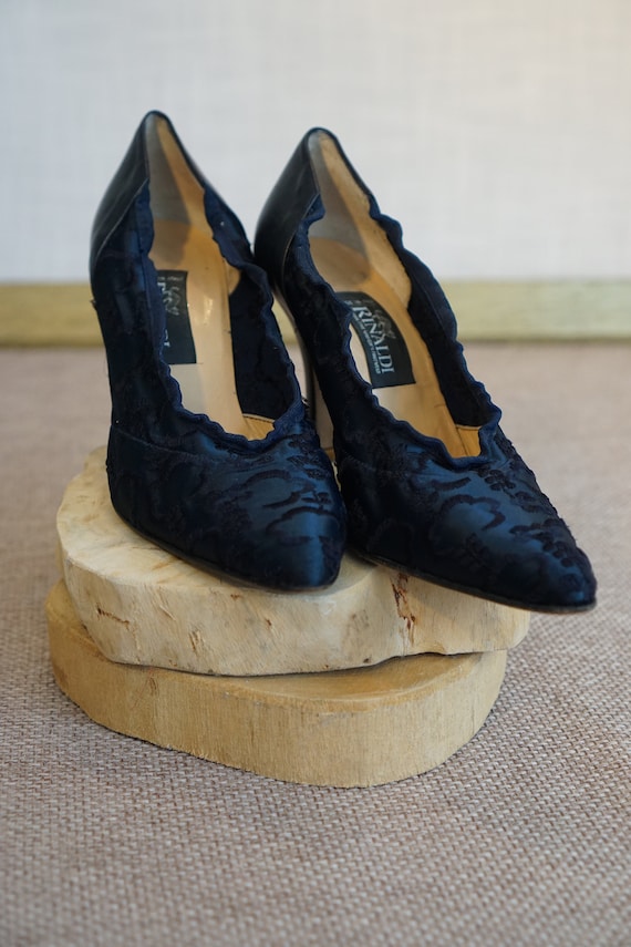 Rinaldi Embroidered Fabric and Leather Navy Blue S