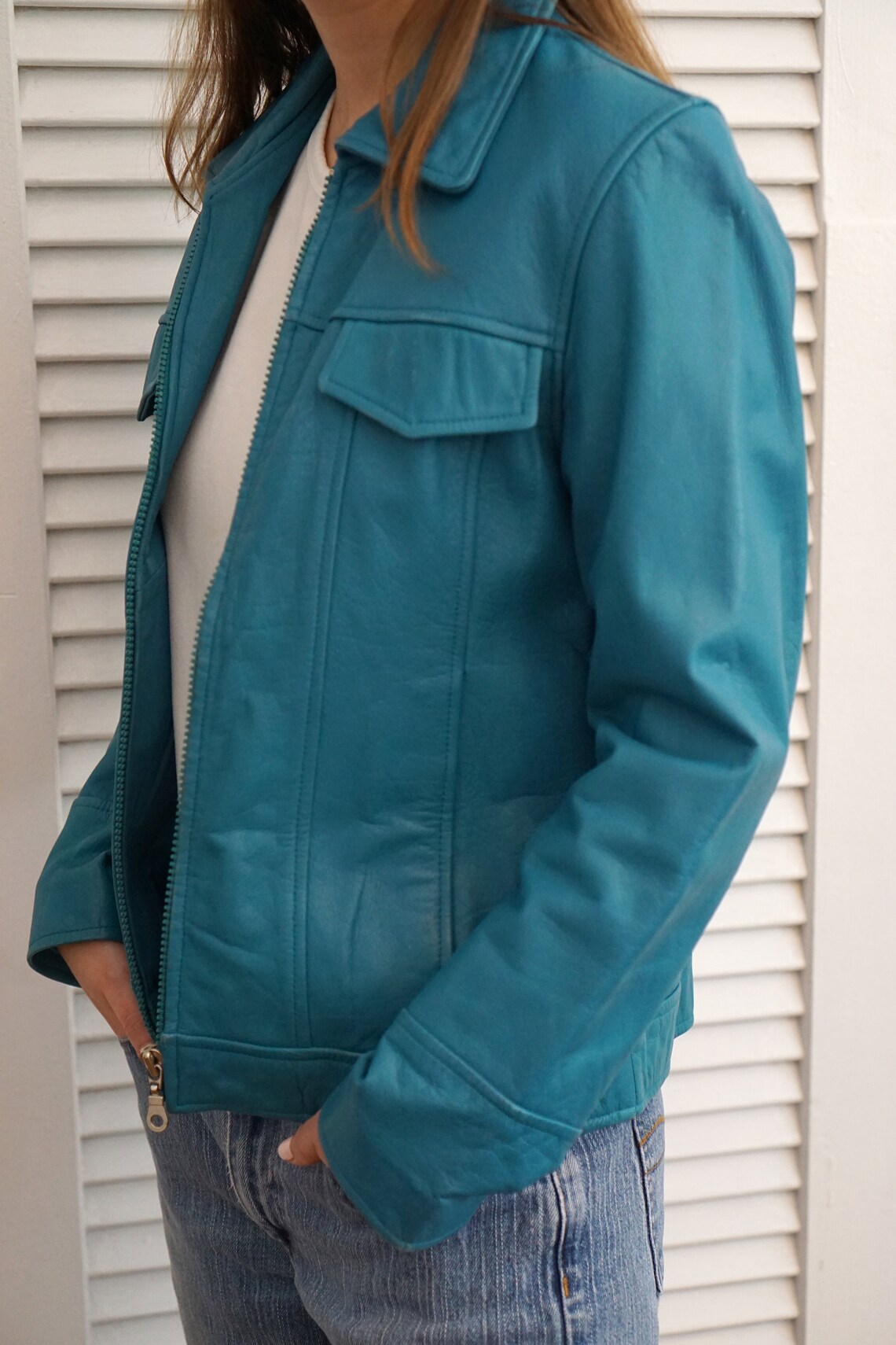 Women's Turquoise Leather Jacket Etsy