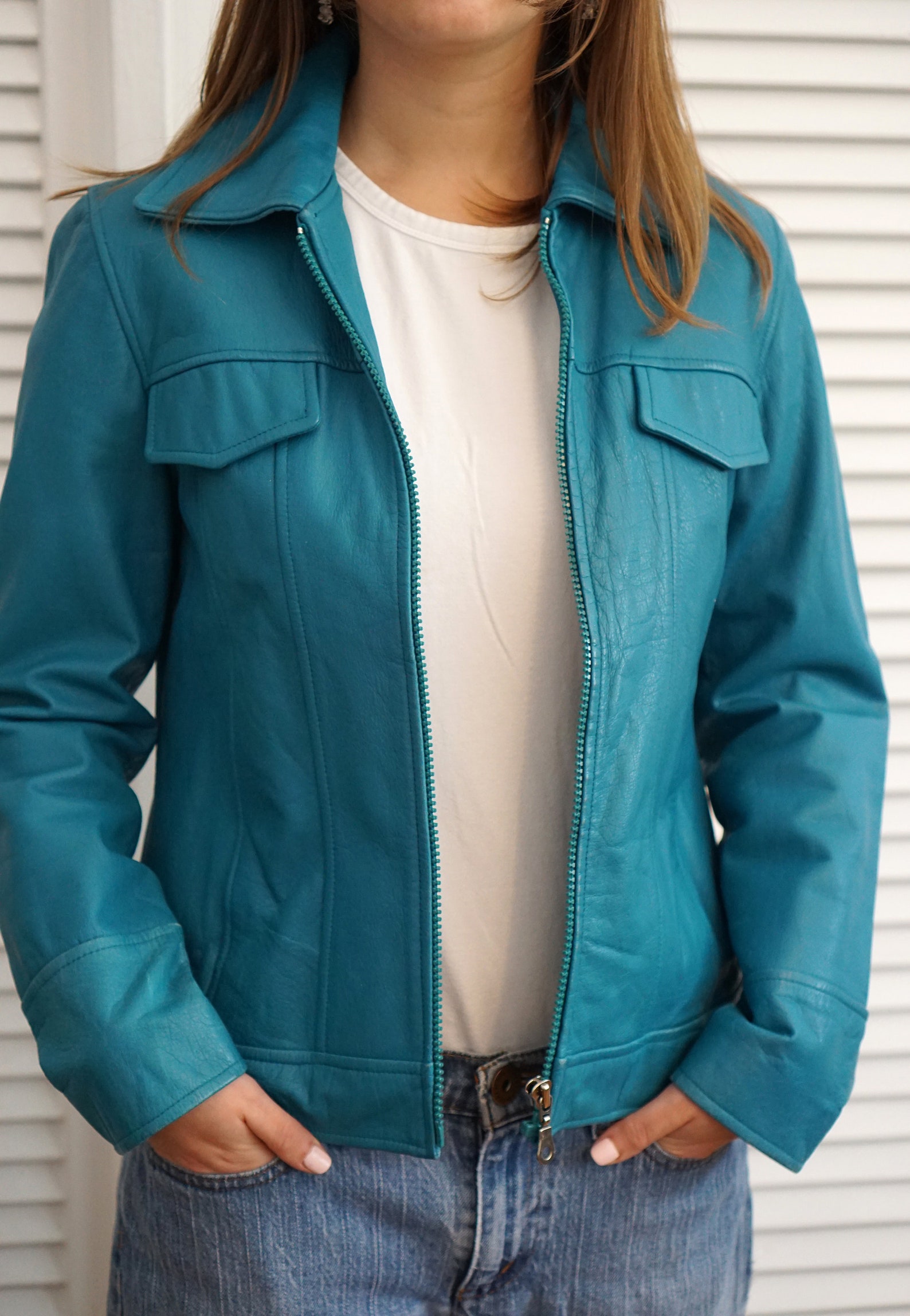 Women's Turquoise Leather Jacket Etsy