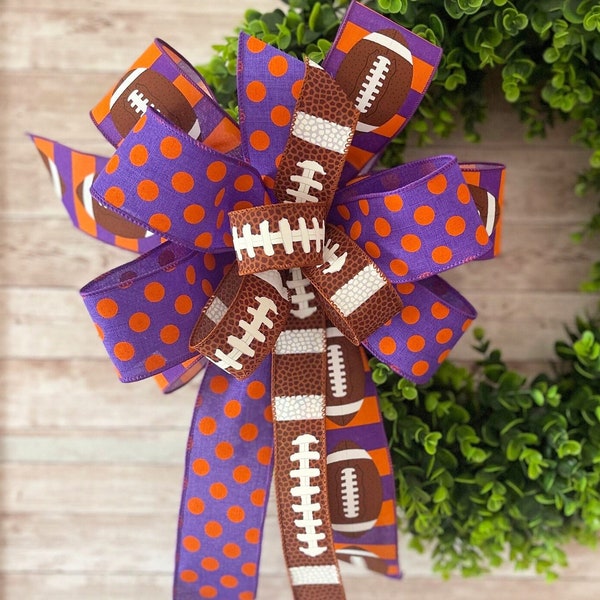 Football Wreath Bow, Orange and Purple Football Bow, Football Party Bow, Football Ribbon Bow, College Football Bow