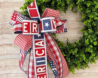 Large Patriotic Wreath Bow for July 4th Decor, USA bow, July 4th Bow, Patriotic Tree Topper, Patriotic Bow, Memorial Day Decor, Summer Bow