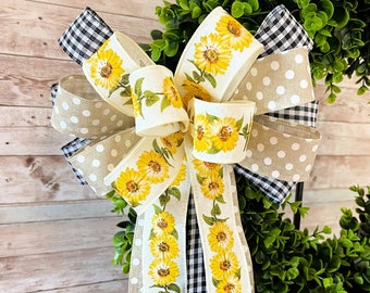 Fall Sunflower Bow for Wreaths, Sunflower Bow for Lantern, Sunflower Wreath Bow, Fall Mailbox Bow, Fall Lantern Bow, Autumn Bow