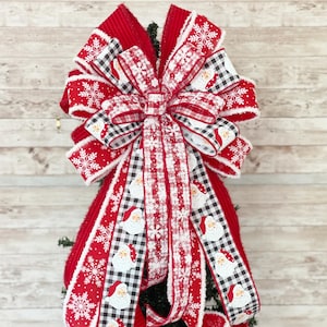 Lazo para árbol de Navidad con Papá Noel vintage, adorno navideño rojo y blanco, guirnalda navideña y repisa decorativa.
