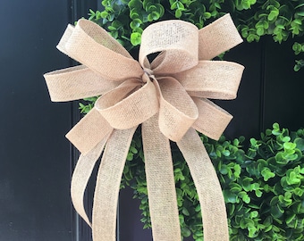 LARGE Burlap Bow, Farmhouse Lantern Bow, Wired Burlap Wreath Bow, Farmhouse Door Hanger Bow, Rustic Wreath Bow, Country Wreath Bow