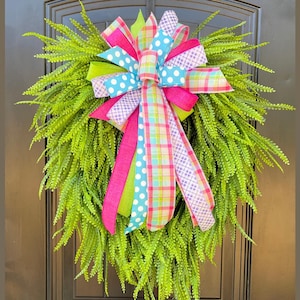 Summer Bead Grass Wreath, Saw Grass Wreath for Front Door, Custom Year Round Wreath, Cascading Greenery Wreath, Button Fern Wreath