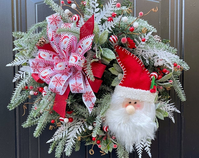 Christmas Wreath With Santa Sign, Santa Christmas Wreath for Front Door ...