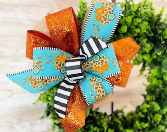 Fall Truck with Pumpkins Wreath Bow, Fall Leopard Wreath Bow, Fall Teal and Orange Bow, Fall Lantern Bow, Lamppost Bow, Mailbox Bow