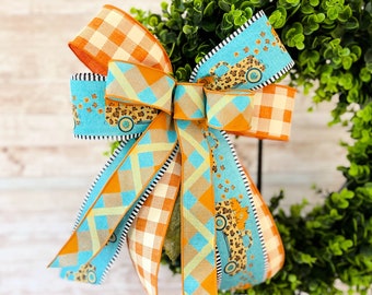 Fall Truck with Pumpkins Wreath Bow, Fall Leopard Wreath Bow, Fall Teal and Orange Bow, Fall Lantern Bow, Lamppost Bow, Mailbox Bow