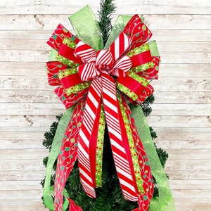 Red and Lime Green Christmas Tree Bow Topper, Holiday Tree Topper Bow, Christmas Garland Bow, Xmas Tree Topper, Large Christmas Bow