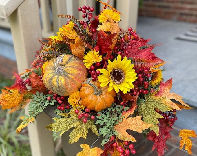 Fall Front Porch Planter, Fall Urn Filler for Outdoors, Fall Floral