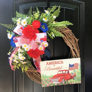 Summer Patriotic Wreath for Front Door, Patriotic Grapevine Wreath, Fourth of July Wreath, 4th of July Wreath, Memorial Day Wreath