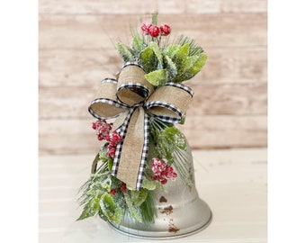 Christmas Bell Decor, Farmhouse Christmas Bell, Bell Door Hanger, Galvanized Bell Decor, Christmas Bell Arrangement