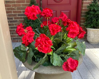 Red Geranium Urn Filler, Artificial Flowers for Porch, Outdoor Greenery, Faux Geranium Plants, Summer Urn Filler, Artificial Plants in Pots