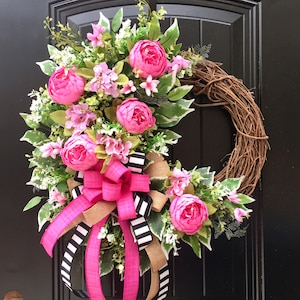 LARGE Summer Wreath, Summer Wreath with Peonies, Pink Summer Door Wreath, Peony Door Wreath, Pink Grapevine Wreath for Front Door