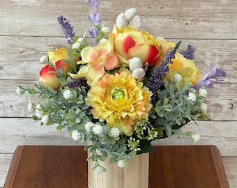 Mini Arrangement for Mother's Day, Yellow Flower Arrangement, Table Centerpiece, Artificial Flower Arrangement, Spring Table Centerpiece