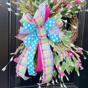 Spring Wreath Bow, Large Bow for Spring and Summer, Spring Bow for Wreath, Spring Door Hanger Bow