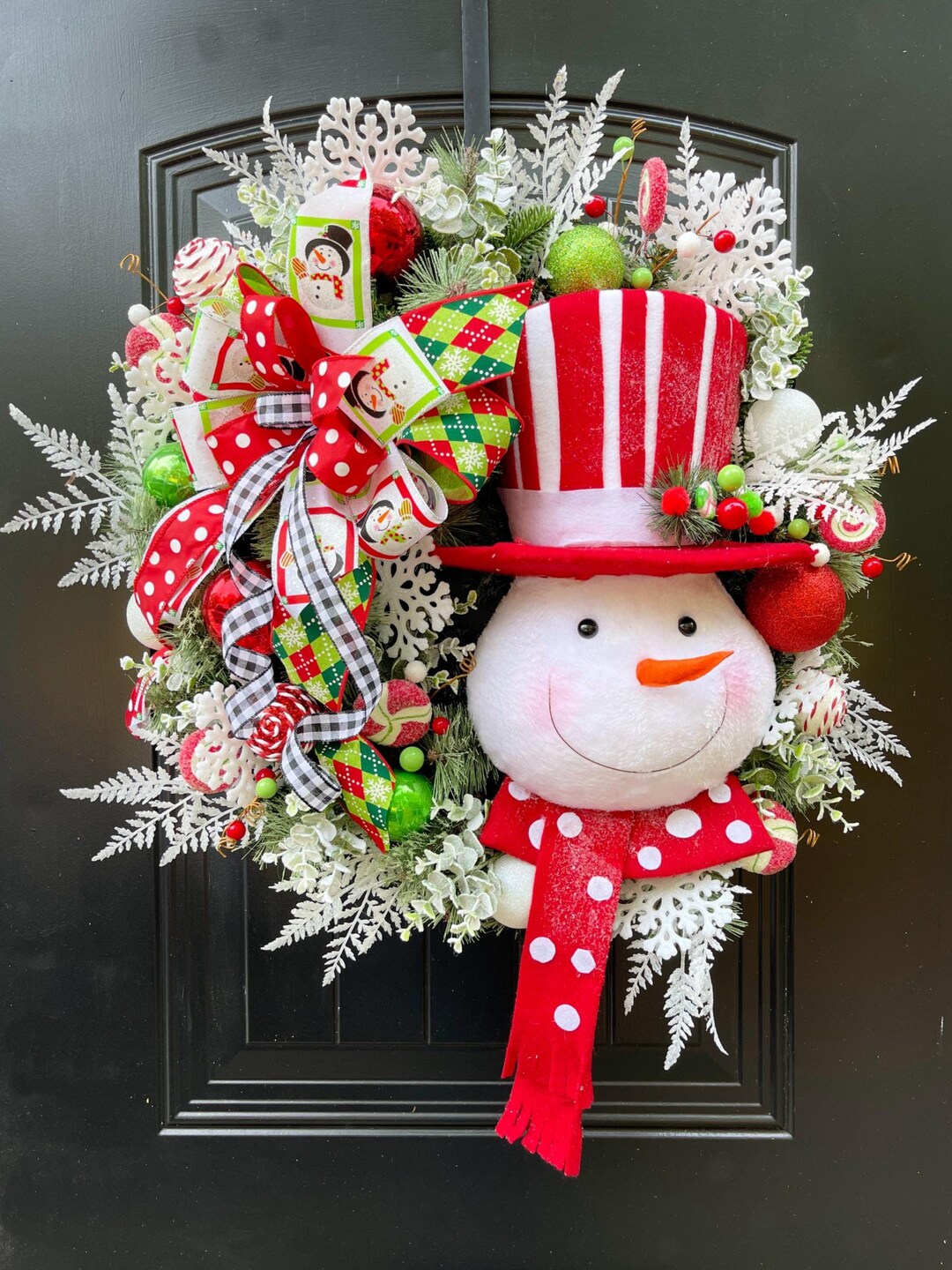 Snowman Wreath for Front Door, Large Christmas Door Wreaths With ...