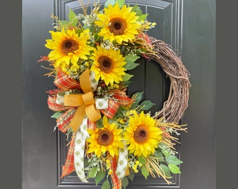 Fall Door Wreath with Sunflowers, Fall Outdoor Wreath, Sunflower Wreath for Front Door Outdoor, Fall Wreaths for Door