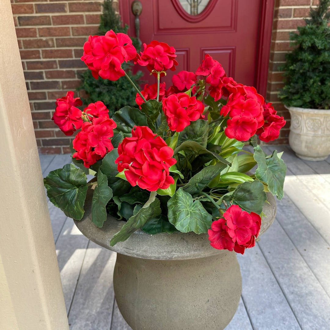 Red Geranium Urn Filler, Artificial Flowers for Outdoors, Faux Geranium Plants, Urn Filler for