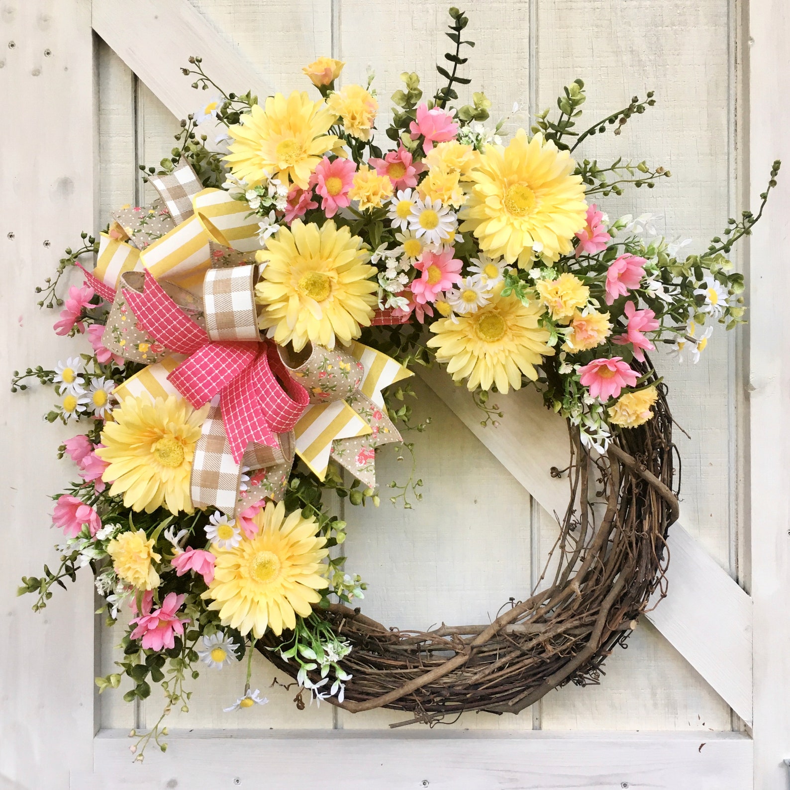 Yellow Spring Door Wreath Spring Floral Wreath for Front Etsy