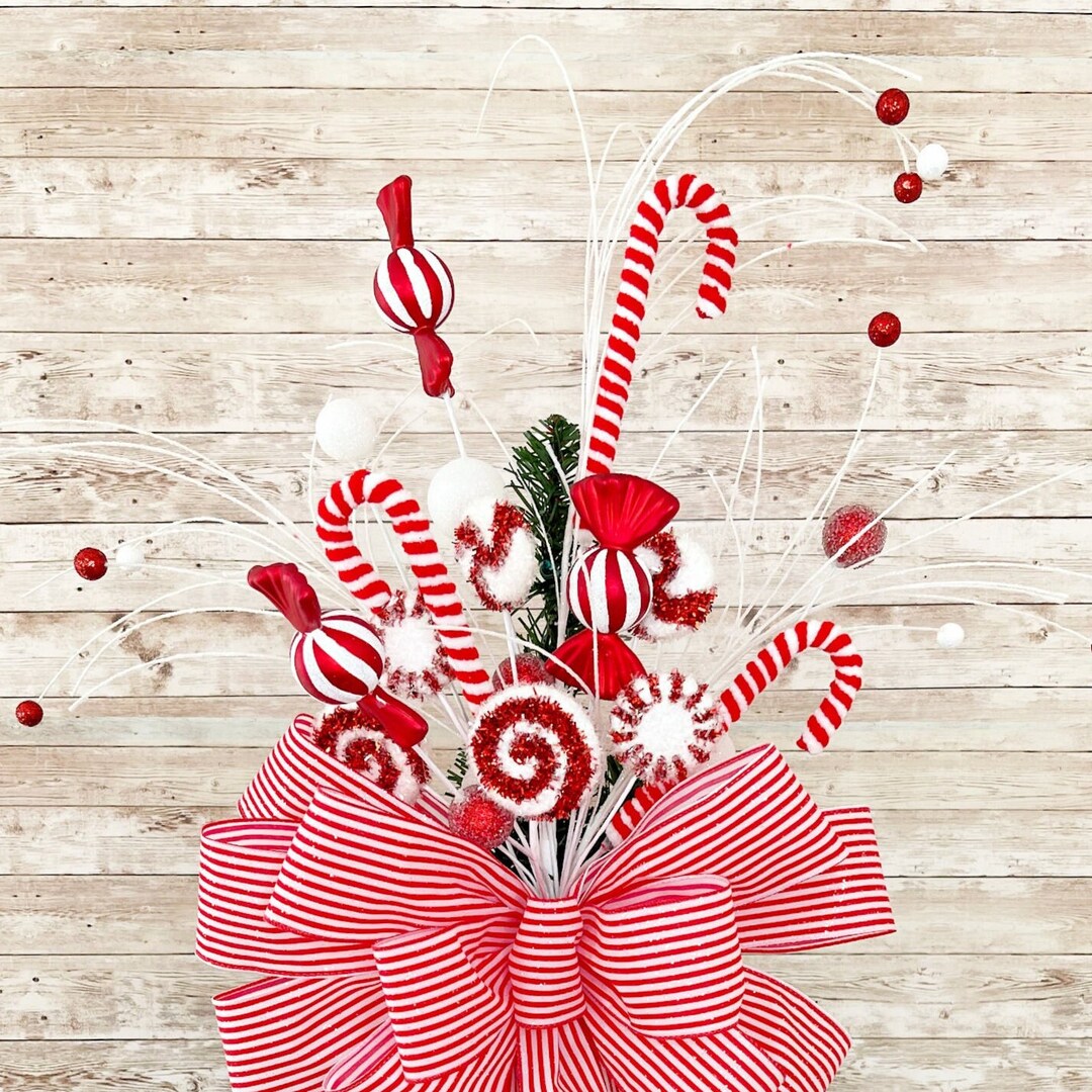 Red and White Christmas Tree Topper Bow, Peppermint Christmas Tree Bow ...