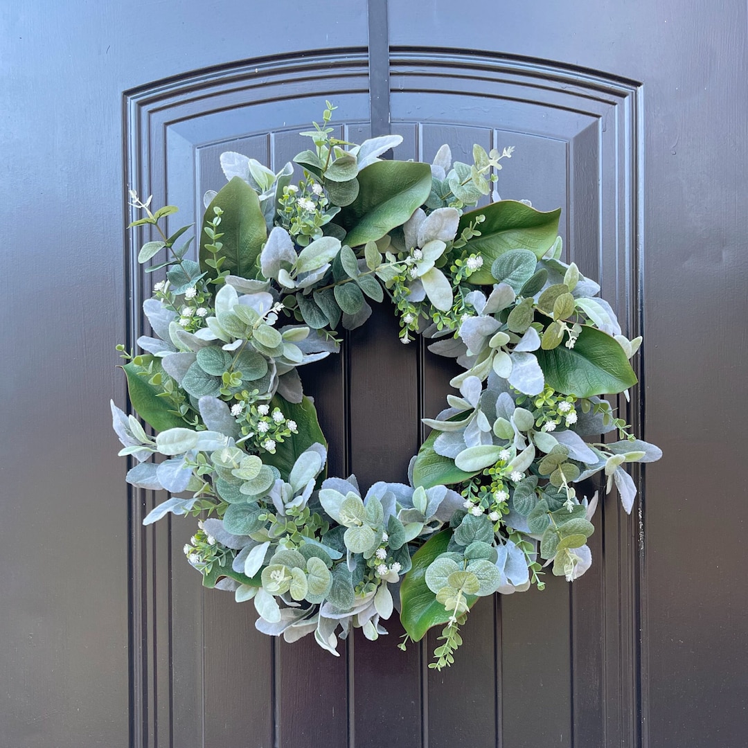 Farmhouse Wreath With Lambs Ear Wreath, Lambs Ear and Eucalyptus Wreath ...