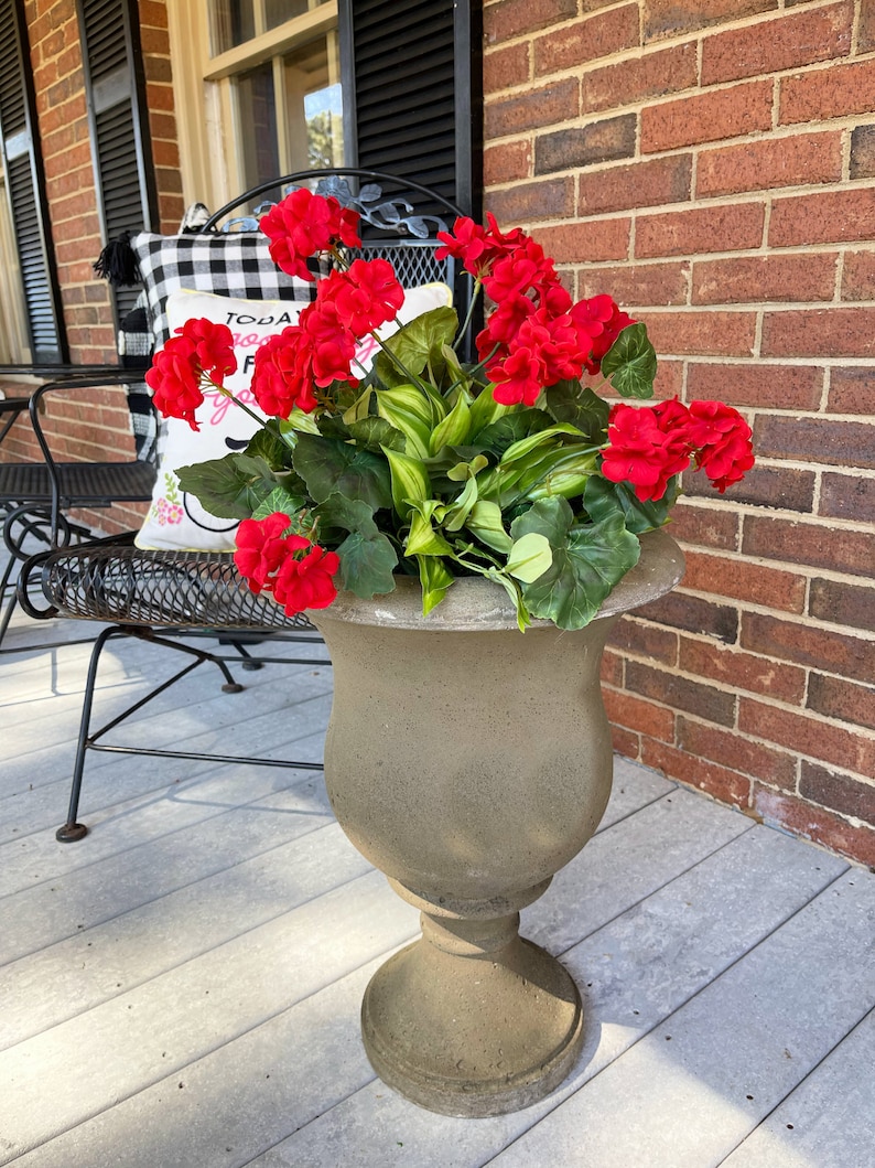 Red Geranium Urn Filler Artificial Flowers for Outdoors Faux Etsy
