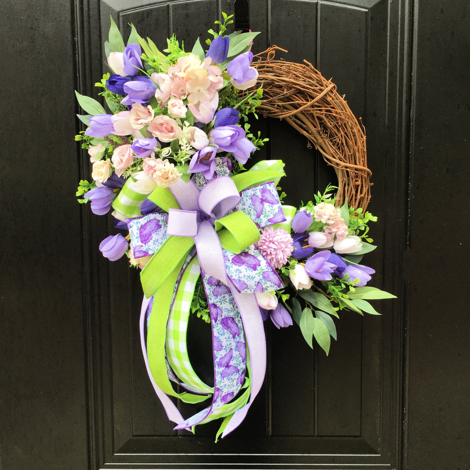 Purple Tulip Wreath Spring Wreath for Front Door Tulip | Etsy