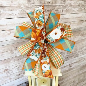 Teal Pumpkin Bow for Wreath, Blue Pumpkin Wreath Bow for Front Door, Fall Buffalo Check Bow, Thanksgiving Wreath Bow, Fall Door Hanger Bow