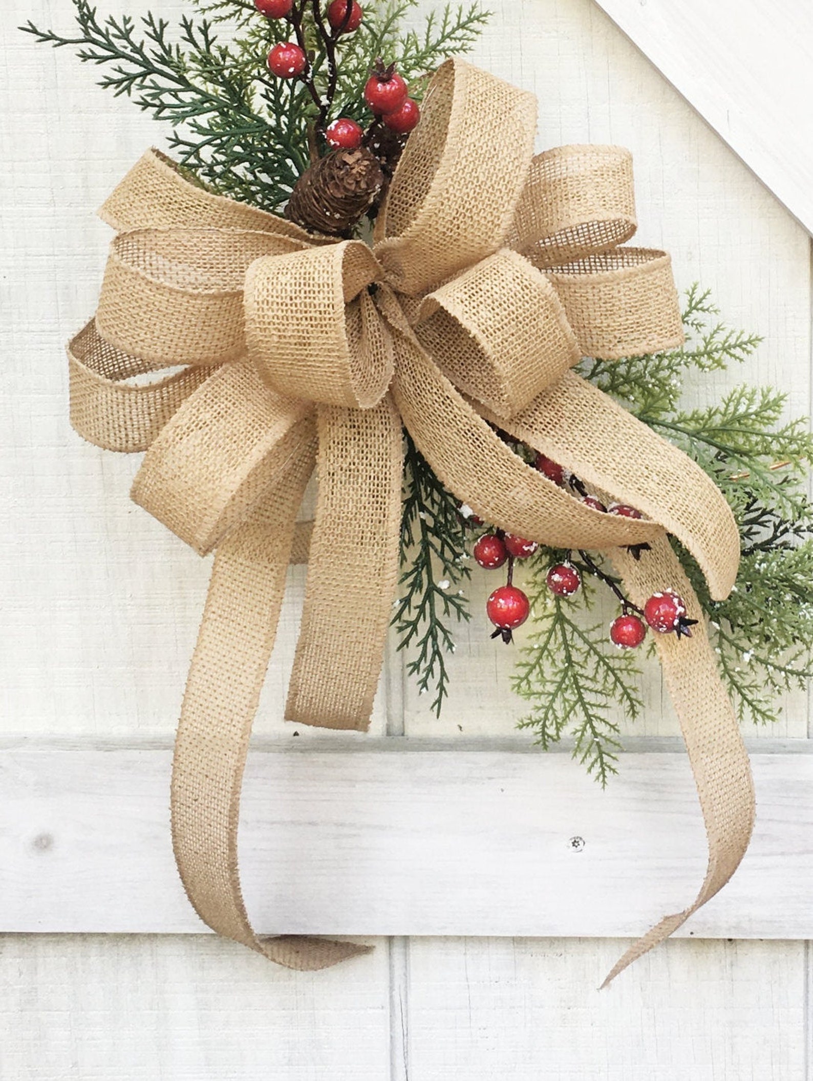 Burlap Christmas Bow, Farmhouse Bow for Wreath, Burlap Wreath Bow ...