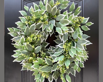 Summer Greenery Wreath for Front Door, Year Round Greenery Wreath, Summer Door Wreath with Greenery, Everyday Wreath, Double Doors Wreath
