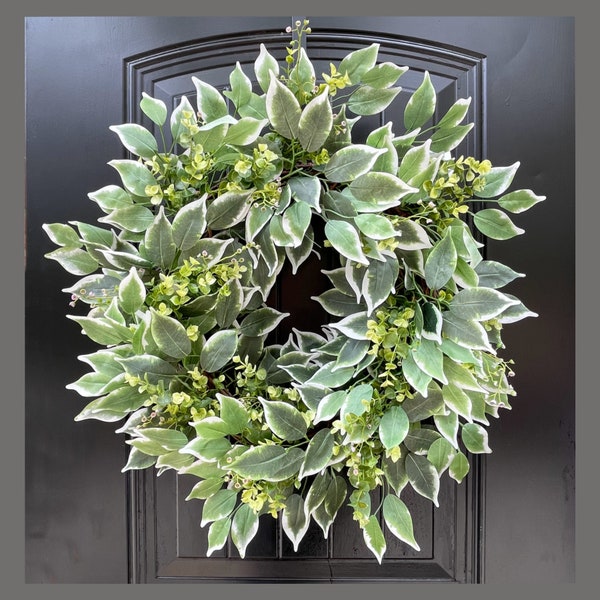 Year Round Wreath for Front Door, Everyday Greenery Wreath, All Seasons Wreath Farmhouse Greenery Wreath, Double Door Wreaths for Front Door