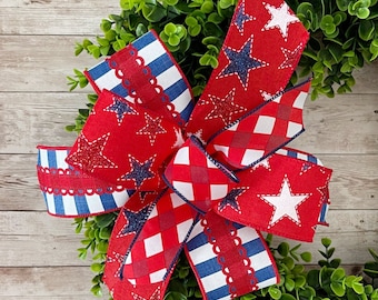 Patriotic Wreath Bow for July 4th Decor, USA bow, July 4th Bow, Patriotic Tree Topper, Patriotic Bow, Memorial Day Decor, Summer Bow