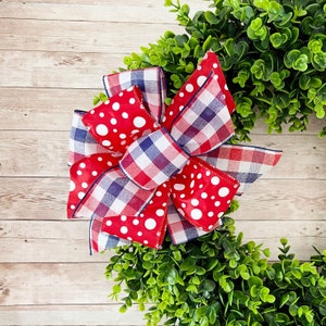 Patriotic Wreath Bow for July 4th Decor, USA bow, July 4th Bow, Patriotic Tree Topper, Patriotic Bow, Memorial Day Decor, Summer Bow