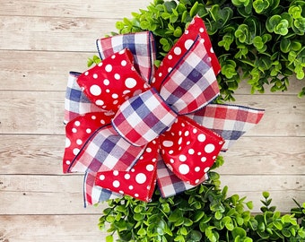 Patriotic Wreath Bow for July 4th Decor, USA bow, July 4th Bow, Patriotic Tree Topper, Patriotic Bow, Memorial Day Decor, Summer Bow