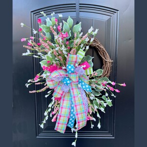 Summer Grapevine Wreath for Front Door, Pink and White Summer Door Wreath, Garden Style Wreath, Large Summer Wreath, Pink and White Wreath