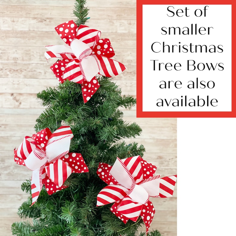 Red and White Christmas Tree Topper Bow, Peppermint Christmas Tree Bow ...