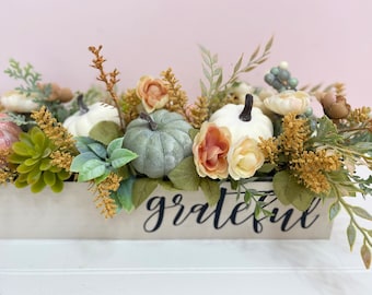 Fall Long Arrangement for Kitchen Island, Harvest Arrangement, Pumpkin Centerpiece, Autumn Dining Room Table Decor, Fall Mantle Decoration