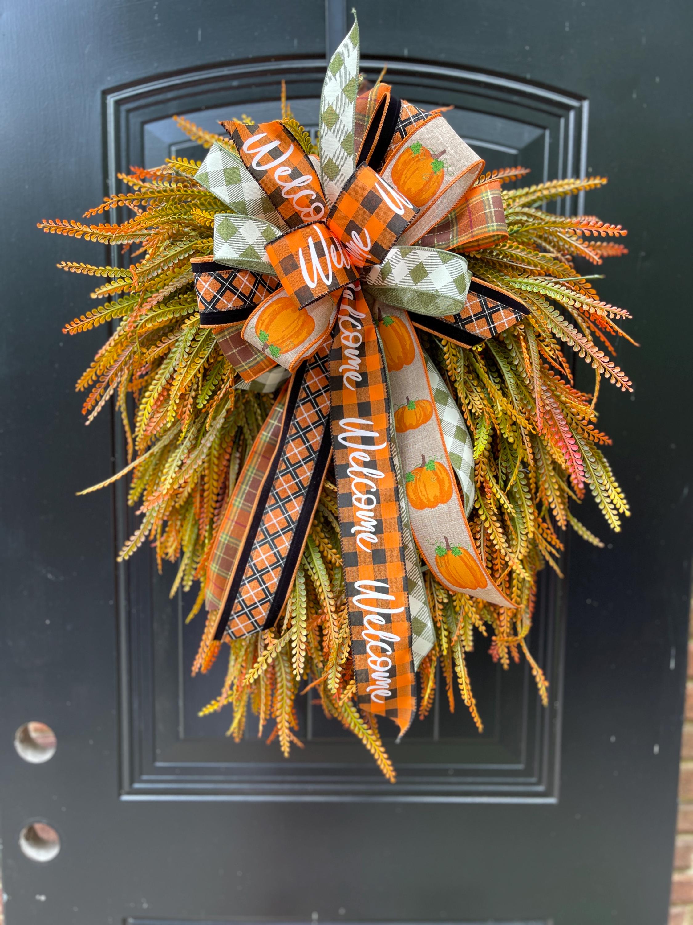 Fall Beaded Grass Wreath for Front Door, Fall Wreath With