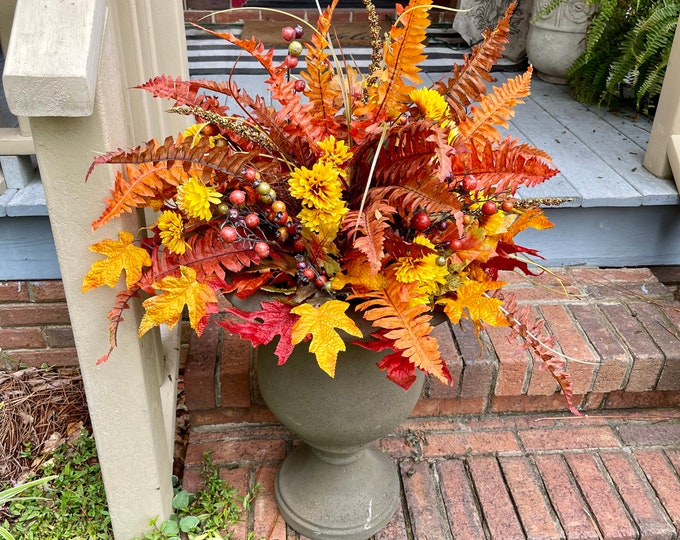 Fall Front Porch Planter, Fall Urn Filler for Outdoors, Fall Floral