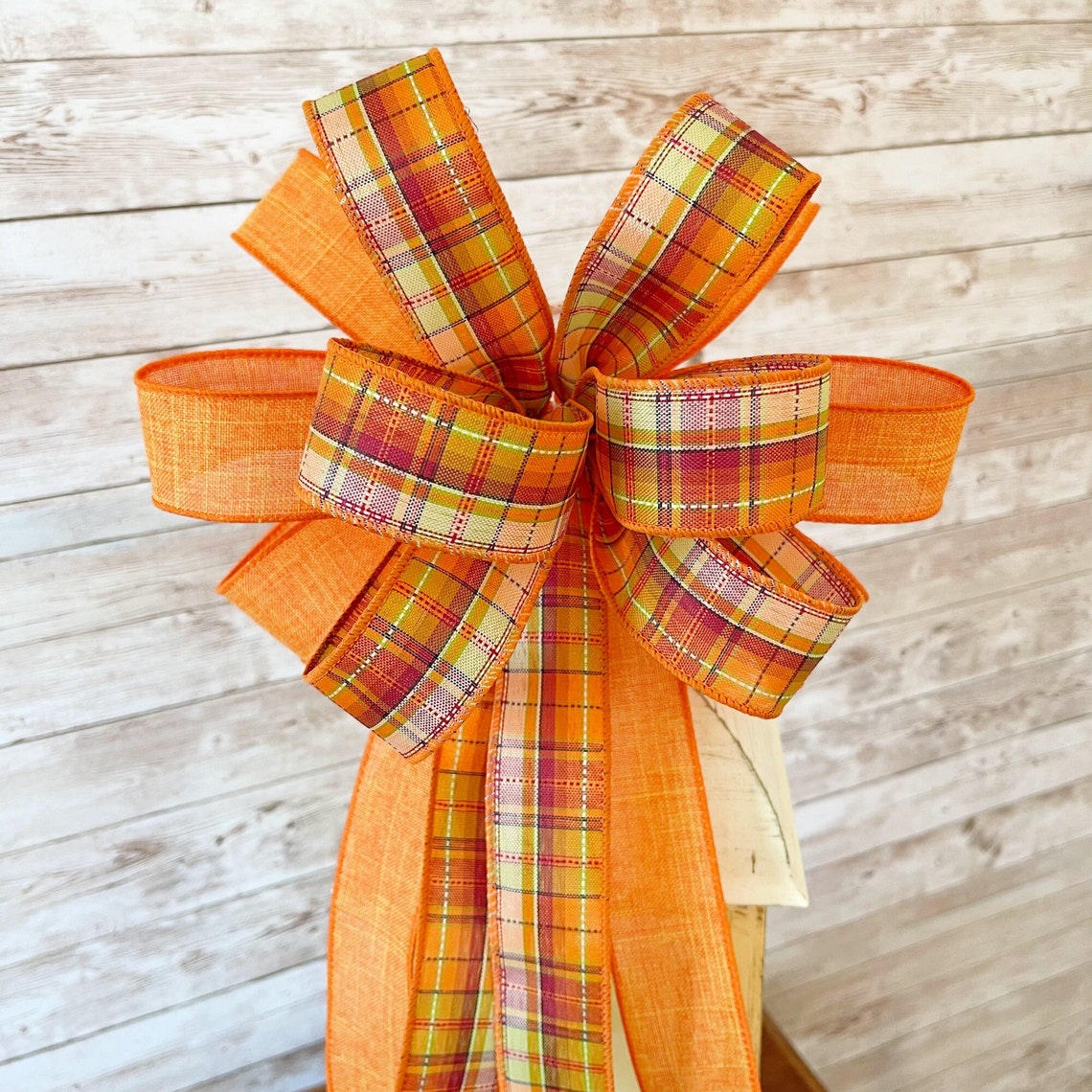 Orange Fall Bow For Wreath Fall Plaid Bow Thanksgiving Wreath Bow Orange Fall Bow For Wreath Fall Plaid Bow Thanksgiving Wreath Bow